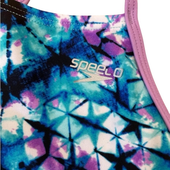 4/$25 Speedo Girls No Wedgie Worries One Piece Swimsuit Size Medium Blue Purple - Picture 5 of 7
